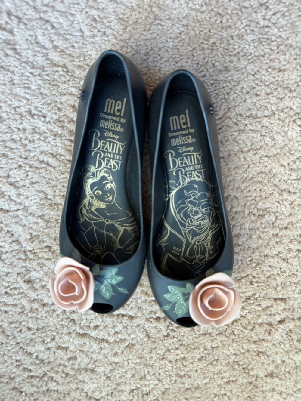 Mini Melissa Black Girls Disney beauty and beast rose flat 12